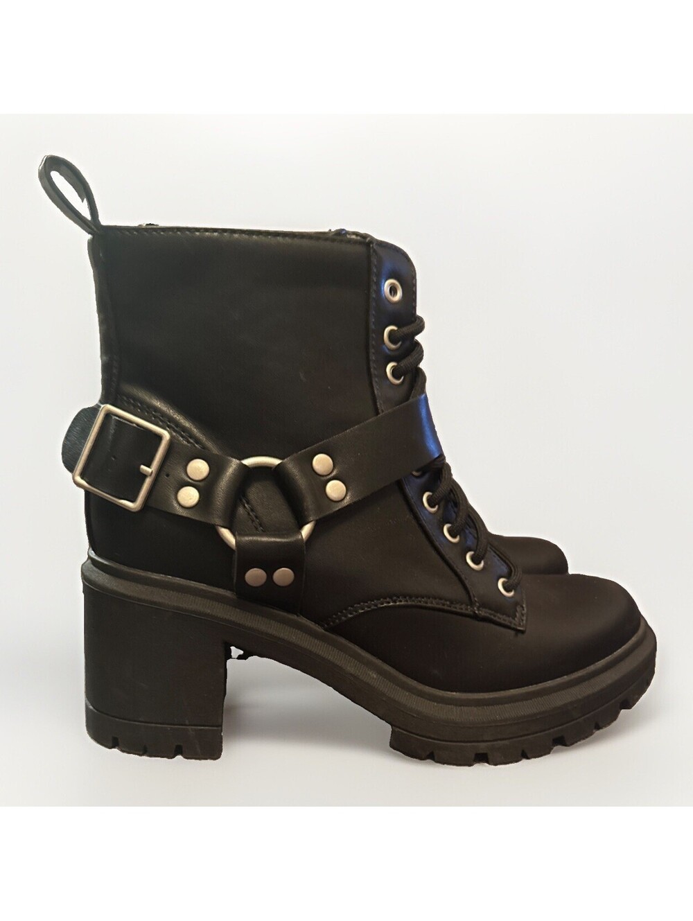 NEW No Boundaries Black Moto Motorcycle Lug Sole Ankle Combat Boots Booties 7.5